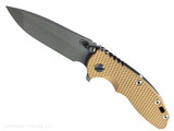 Rick Hinderer Knives XM-18 3.5" Spanto folding knife with thumb stud and flipper tab - shown open presentation side. Working Finish 20CV stainless steel plain edge blade. Coyote G-10 handle with Battle Bronze lock side. Model KXM35SPA. Rick Hinderer Knives XM-18 3.5" Spanto folding knife with thumb stud and flipper tab - shown open presentation side. Working Finish 20CV stainless steel plain edge blade. Coyote G-10 handle with Battle Bronze lock side. Model KXM35SPA.