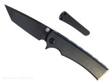 Chaves Knives Liberation Street Integral folding knife featuring a flipper tab - shown open presentation side. Gray PVD M390 stainless steel tanto style plain edge blade. Gray PVD titanium handle. Model CK-2B1-2C1A-4A15! Chaves Knives Liberation Street Integral folding knife featuring a flipper tab - shown open presentation side. Gray PVD M390 stainless steel tanto style plain edge blade. Gray PVD titanium handle. Model CK-2B1-2C1A-4A15!