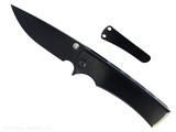 Chaves Knives Liberation Street Integral folding knife featuring a flipper tab - shown open presentation side. Black PVD M390 stainless steel drop point style plain edge blade. Black PVD titanium handle. Model CK-2B1-1C1A-4A1! Chaves Knives Liberation Street Integral folding knife featuring a flipper tab - shown open presentation side. Black PVD M390 stainless steel drop point style plain edge blade. Black PVD titanium handle. Model CK-2B1-1C1A-4A1!