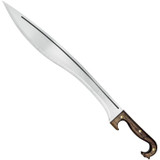 Condor Tool and Knife Falcata Sword - shown out of sheath reverse.  1075 steel plain edge blade.  Brown wood handle.  Model CTK1050-20-HC.