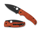 Spyderco Shaman Sprint Run folding knife with thumb hole - shown open presentation side and closed pocket clip side. Black M390 stainless steel plain edge blade. Orange Micarta handle. Model C229MORM390BKP. Spyderco Shaman Sprint Run folding knife with thumb hole - shown open presentation side and closed pocket clip side. Black M390 stainless steel plain edge blade. Orange Micarta handle. Model C229MORM390BKP.