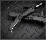 RMJ Tactical Gym Rat fixed blade knife - shown out of sheath obverse.  Graphite Black Cerakote Nitro-V stainless steel plain edge blade.  Black G- 10 handle.  Model K-GR-GB-BK.