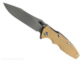 Rick Hinderer Knives Skinny Eklipse Slicer folding knife with flipper tab - shown open - presentation side. Working Finish 3.5" hollow grind MagnaCut stainless steel plain edge blade. Coyote G-10 handle scale with Battle Bronze lock side. Model KEK35SKSLHO Rick Hinderer Knives Skinny Eklipse Slicer folding knife with flipper tab - shown open - presentation side. Working Finish 3.5" hollow grind MagnaCut stainless steel plain edge blade. Coyote G-10 handle scale with Battle Bronze lock side. Model KEK35SKSLHO