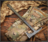 RMJ Tactical Eagle Talon limited edition tomahawk - shown out of sheath obverse. Tungsten Cerakote S7 steel plain edge head. Dirty Olive G-10 handle. Model T-ET-S7-TU-DO RMJ Tactical Eagle Talon limited edition tomahawk - shown out of sheath obverse. Tungsten Cerakote S7 steel plain edge head. Dirty Olive G-10 handle. Model T-ET-S7-TU-DO