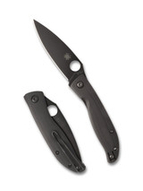 Spyderco Mantra 4 folding knife with thumb hole - shown both open presentation side and closed pocket clip side. Black 8Cr13MoV stainless steel plain edge blade. Black G-10 handle. Model C274GBBKP. Spyderco Mantra 4 folding knife with thumb hole - shown both open presentation side and closed pocket clip side. Black 8Cr13MoV stainless steel plain edge blade. Black G-10 handle. Model C274GBBKP.
