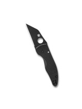 Spyderco MicroJimbo Salt folding knife with thumb hole - shown presentation side.  Black MagnaCut stainless steel plain edge blade.  Black G-10 handle.  Model C264GMCBKP.
