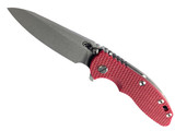 Rick Hinderer Knives XM-18 3.5" Sheepsfoot folding knife with thumb stud and flipper tab - shown open presentation side. Working Finish S45VN stainless steel plain edge blade. Red G-10 handle with Working Finish lock side. Model KXM35SHF. Rick Hinderer Knives XM-18 3.5" Sheepsfoot folding knife with thumb stud and flipper tab - shown open presentation side. Working Finish S45VN stainless steel plain edge blade. Red G-10 handle with Working Finish lock side. Model KXM35SHF.