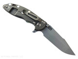 Rick Hinderer Knives XM-18 3.5" Harpoon Spanto folding knife with thumb stud and flipper tab - shown open lock side.  Working Finish MagnaCut stainless steel plain edge blade.  Translucent Green G-10 handle with Battle Bronze lock side.  Model KXM35HS. Rick Hinderer Knives XM-18 3.5" Harpoon Spanto folding knife with thumb stud and flipper tab - shown open lock side.  Working Finish MagnaCut stainless steel plain edge blade.  Translucent Green G-10 handle with Battle Bronze lock side.  Model KXM35HS.