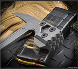 RMJ Tactical Cuddles Tactical Hammer - close up of head shown.  Tungsten Cerakote 80CRV2 steel head.  Hyena Brown G-10 handle.  