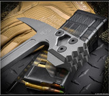 RMJ Tactical Cuddles Tactical Hammer - close up of head shown.  Tungsten Cerakote 80CRV2 steel head.  Black G-10 handle.  