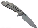 Rick Hinderer Knives XM-24 Harpoon Spanto folding knife with thumb stud and flipper tab - shown open lock side.  Working Finish S45VN stainless steel plain edge blade.  Coyote G-10 handle with Battle Bronze lock side.  Model KXM40HS.