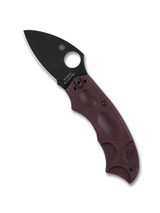 Spyderco Meerkat Sprint Run folding knife with thumb hole - shown open presentation side.  Black PD#1 steel plain edge blade.  Burgundy G-10 handle.  Model C64BGBKP.