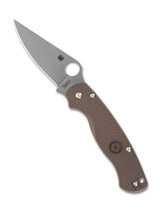 Spyderco Paramilitary 2 Sprint Run folding knife with thumb hole - shown open presentation side.  Stonewash 15V steel plain edge blade.  Brown FRN handle.  Model C81PBN15V2.