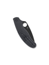 Spyderco UKPK Leaf Salt folding knife with thumb hole - shown closed pocket clip side.  Black MagnaCut stainless steel plain edge blade. Black G-10 handle.  Model C94GMCBKP.