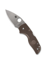 Spyderco Lil' Native Sprint Run folding knife with thumb hole - shown open presentation side.  Stonewash 15V steel plain edge blade.  Brown FRN handle.  Model C230PBN15V.