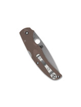 Spyderco Native Chief Sprint Run folding knife with thumb hole - shown closed pocket clip side.  Stonewash 15V steel plain edge blade.  Brown FRN handle.  Model C244PBN15V.