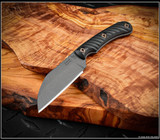 RMJ Tactical Coho fixed blade knife - shown out of sheath reverse.  Tungsten Cerakote MagnaCut stainless steel plain edge blade.  Black G-10 handle.  Model K-CO-MC-TU-BK.