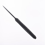 Tactile Knife Co Redhawk fixed blade knife - shown out of sheath top view.  Black Cerakote MagnaCut stainless steel plain edge blade.  Black Micarta handle.  Model 20-RL-MCBC-RMBL.