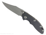 Rick Hinderer Knives XM-18 Non Flipper 3.0" Bowie folding knife with thumb stud - shown open presentation side.  Working Finish 20CV stainless steel plain edge blade.  Black G-10 handle with Battle Bronze lock side.  Model KXM30BOWNF.