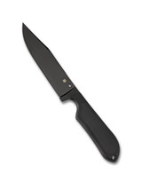 Spyderco Street Bowie fixed blade knife - shown out of sheath obverse.  Black VG-10 stainless steel plain edge blade.  Black FRN handle with Kraton inserts.  Model FB04PBB.