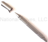 Rick HInderer Knives Investigator ink pen - shown with cap off.  Bead blasted titanium body.