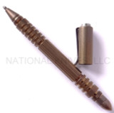 Rick HInderer Knives Investigator ink pen - shown with cap off.  Stonewash bronze titanium body.