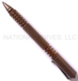 Rick HInderer Knives Investigator ink pen - shown with cap attached to back end.  Stonewash bronze titanium body.
