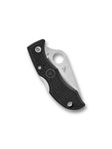 Spyderco Ladybug 3 folding knife with thumb hole - shown closed reverse.  Satin VG-10 stainless steel serrated edge blade.  Black FRN handle.  Model LBKS3.