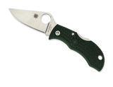 Spyderco Manbug folding knife with thumb hole - shown open obverse.  Satin ZDP-189 steel plain edge blade.  British Racing Green FRN handle.  Model MGREP.
For reference only.