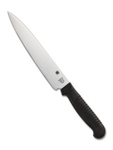 Spyderco Culinary Kitchen Utility Knife - obverse shown.  Satin MBS-26 stainless steel plain edge blade.  Black Polypropylene handle.  Model K04PBK.