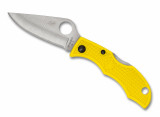 Spyderco Ladybug 3 Salt folding knife with thumb hole - shown open obverse.  Satin H-2 stainless steel plain edge blade.  Yellow FRN handle.  Model LYLP3.
