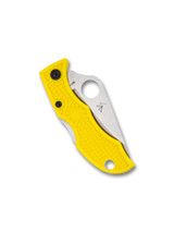 Spyderco Ladybug 3 Salt folding knife with thumb hole - shown closed reverse.  Satin H-2 stainless steel plain edge blade.  Yellow FRN handle.  Model LYLP3.