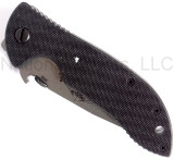 Emerson Knives Mini Commander SF folding knife with thumb disk and Emerson Wave opener - shown closed presentation side.  Satin 154CM stainless steel plain edge blade.  Black G-10 handle.  Model M-COM-SF.
