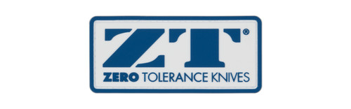 Zero Tolerance ZT Emblem PVC Patch - obverse shown.  Constructed of blue and white PVC.  Model ZTPATCHBW26P.