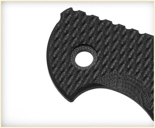 Rick Hinderer Knives Textured G-10 handle scale - close up of pivot are obverse shown.  Fits 3.0" XM-18.  Black color.  Model K010100700-BK.