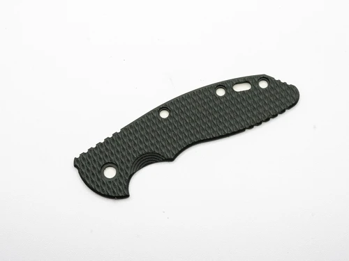 Rick Hinderer Knives XM-18 3.5" Textured G-10 handle scale - obverse shown.  Dark green - black color.