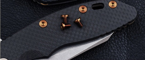 Rick Hinderer Knives Handle Screws to fit XM-18 3.5" - shown installed on knife.  Stonewash bronze titanium construction.  Model K2102101BR.