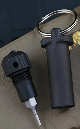 Rick Hinderer Knives Armorer's Tool Kit - shown open.  Black DLC stainless steel construction.  Model T6000002NB.