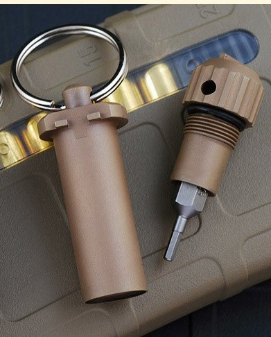 Rick Hinderer Knives XM-18 Armorer's Tool Kit - Shown open.   Flat Dark Earth (FDE) DLC coated stainless steel.  Model ARMORER-TOOL-XM18--DLC-FDE.
