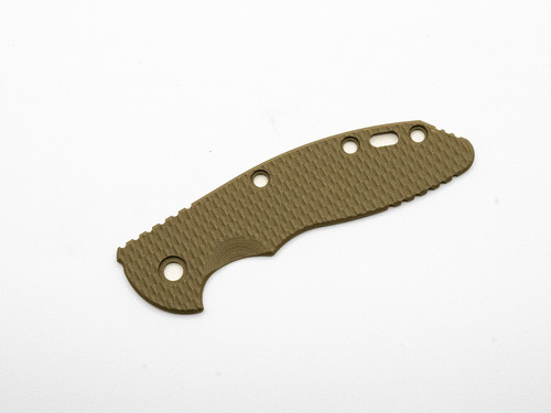 Rick Hinderer Knives XM-18 3.5" Textured G-10 handle scale - obverse shown.  OD green color.