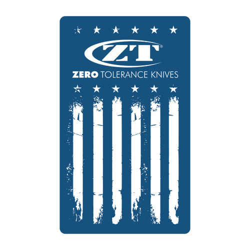 Zero Tolerance Knives ZT USA Flag - Blue Decal - obverse show.  Constructed of blue and white vinyl.  Model DECALBLUZTFLAG.