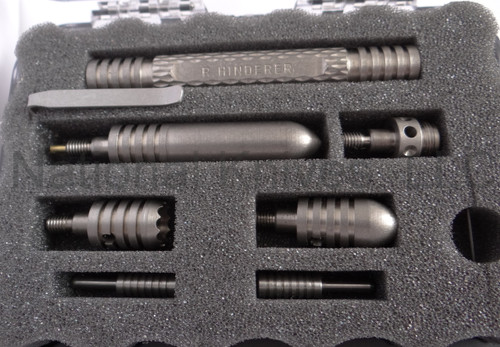 Rick Hinderer Knives Modular Kubaton Pen Set - shown in case.  Bead blast titanium construction.  P5802001DL.