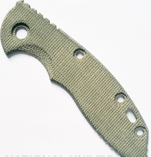 Rick Hinderer Knives Smooth Micarta handle scale to fit XM-18 3.0" folding knife - shown obverse.  OD green.  Model SXM30MI.