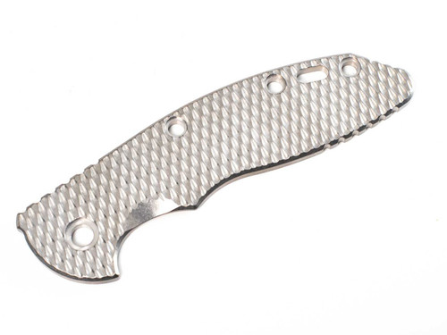 Rick Hinderer Knives XM-18 3.5" Textured Titanium handle scale - obverse shown.  Stonewash finish.