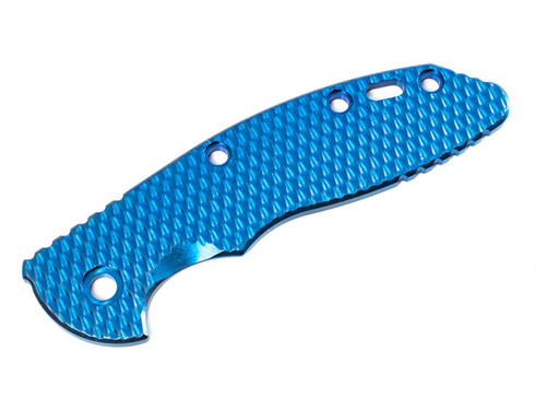 Rick Hinderer Knives XM-18 3.5" Textured Titanium handle scale - obverse shown. Stonewash blue finish.