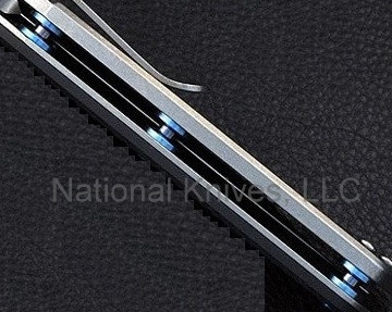 Rick Hinderer Knives Standoffs to fit Eklipse 3.5" and ZT 0392 folding knives - shown installed on knife.  Stonewash blue titanium construction.