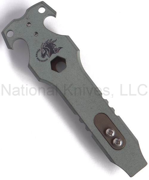 Rick Hinderer Knives HS TacTool Steel Flame pocket tool - shown obverse.  Smooth titanium construction.  Model T9000000CC.
For reference only.