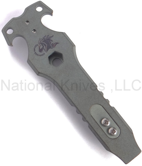 Rick Hinderer Knives HS TacTool Steel Flame pocket tool - shown obverse.  Smooth titanium construction.  Model T9000000CC.
For reference only.