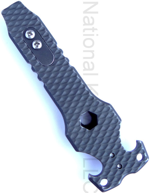 Rick Hinderer Knives HS TacTool Steel Flame pocket tool - shown obverse.  Battle Black titanium construction.  Model T9000000CC.
