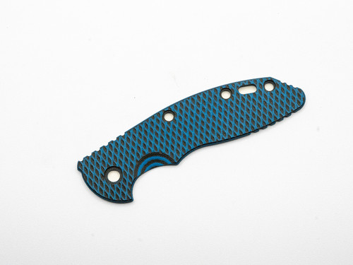 Rick Hinderer Knives XM-18 3.5" Textured G-10 handle scale - obverse shown.  Blue - black color.